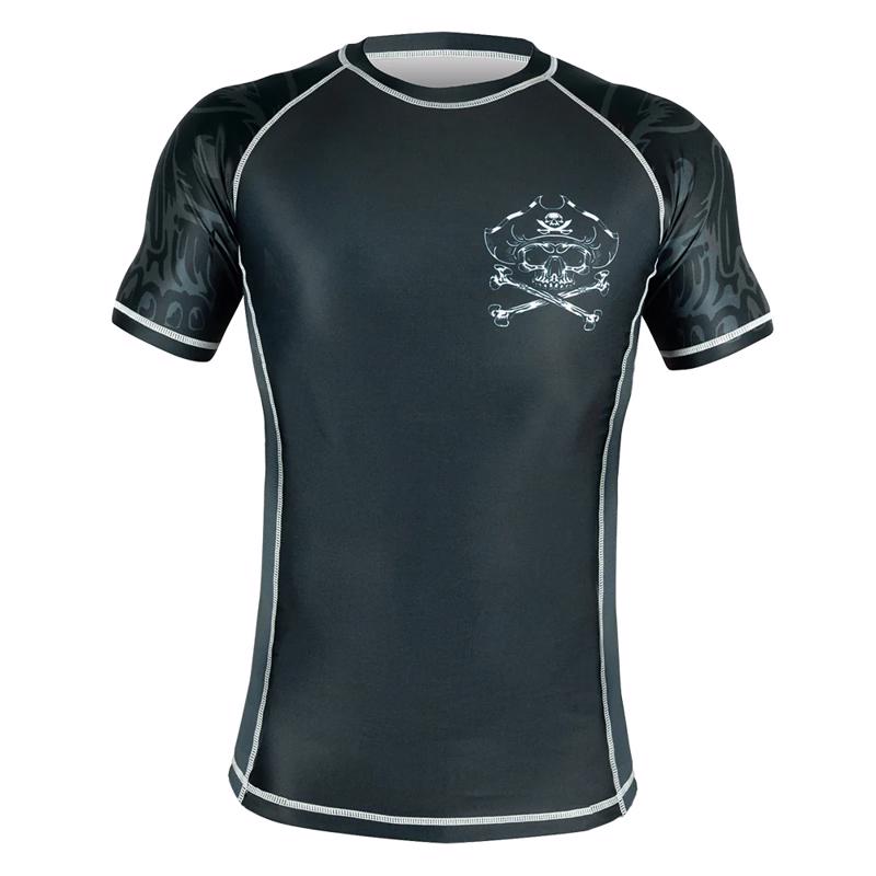 PRIDE OR DIE pirate v2 short sleeve RASHGUARD - BLACk/grey